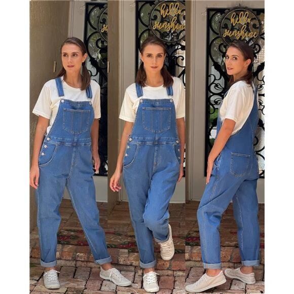 New Women's Adjustable Stretch Denim Bib Overalls - Casual Jumpsuit Jeans Pants - Picture 4 of 6